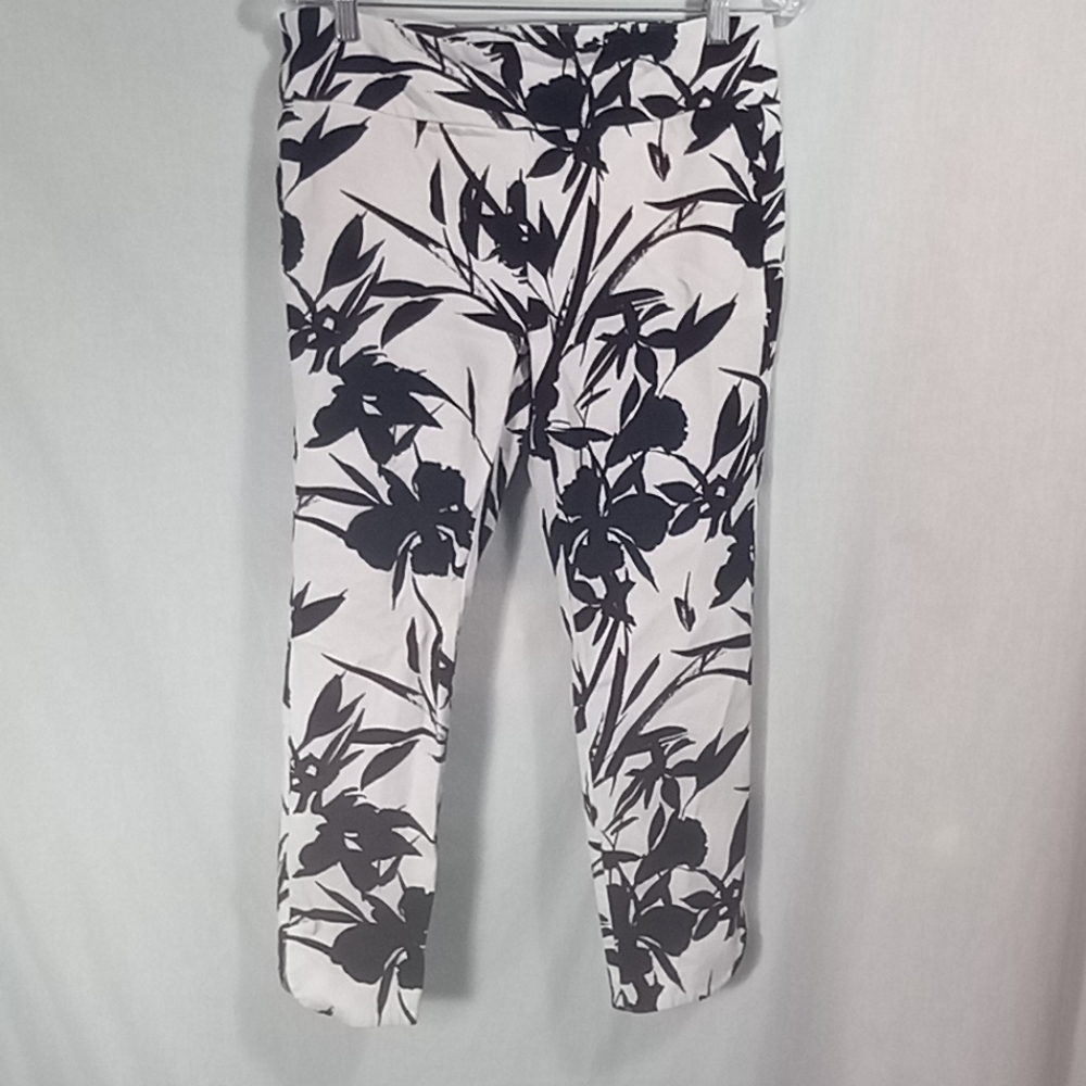 SOFT SURROUNDINGS Women's Black & White Floral Pull-On Ankle Pants Size PM